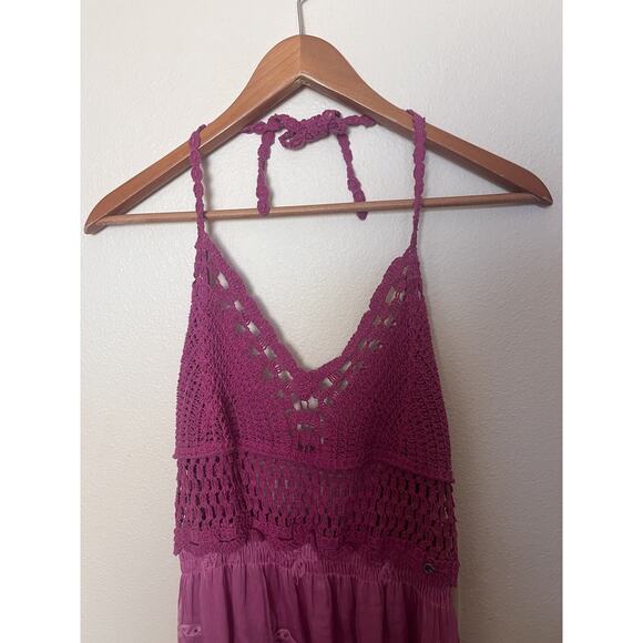 Guess Pink Hailey Crochet Embroidered Halter Top Viscose Silk Women’s Sz Large - Picture 4 of 14